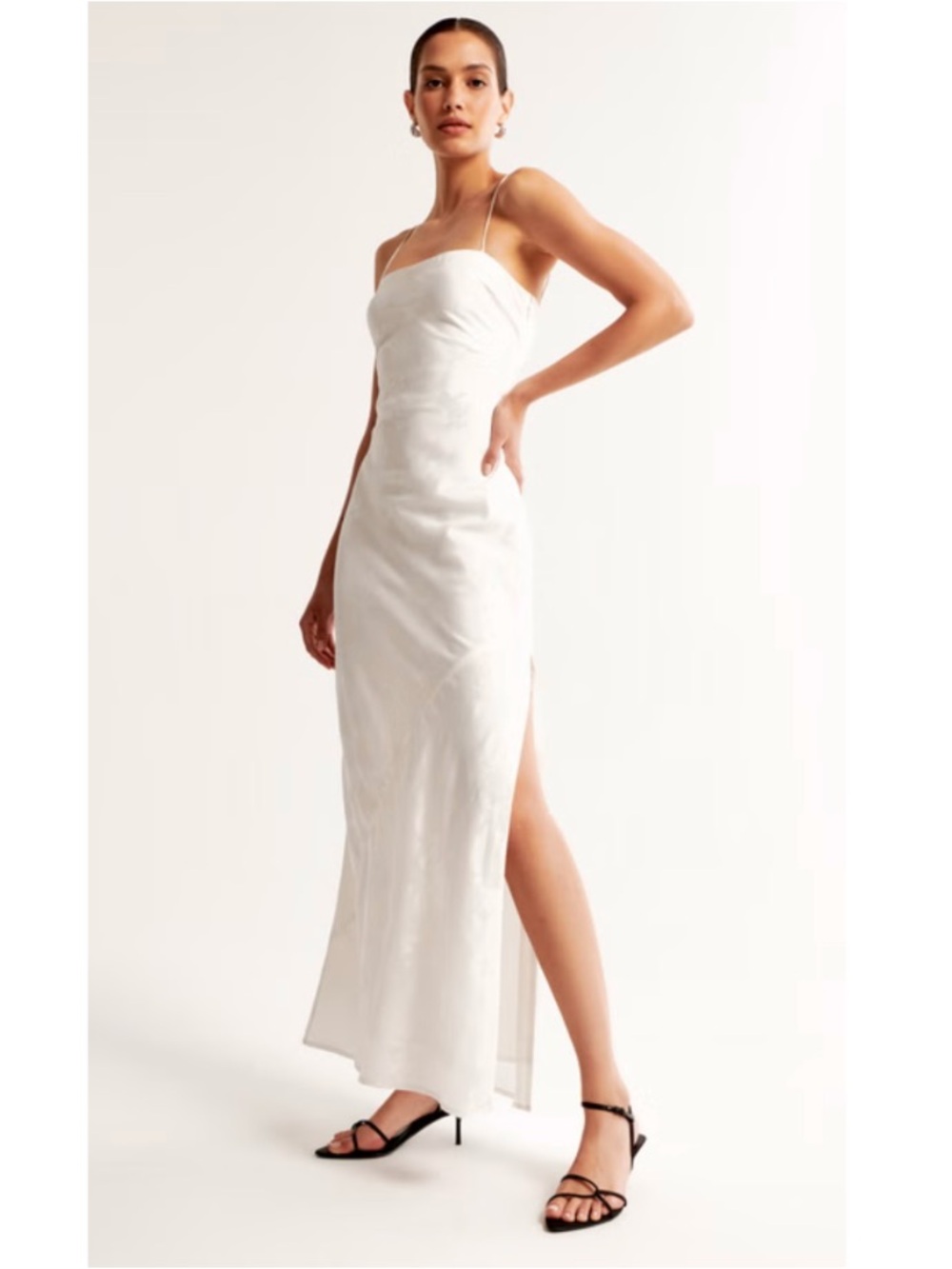 NWT Abercrombie & Fitch Camille Satin Crepe Slit A-Line Maxi Dress White Small